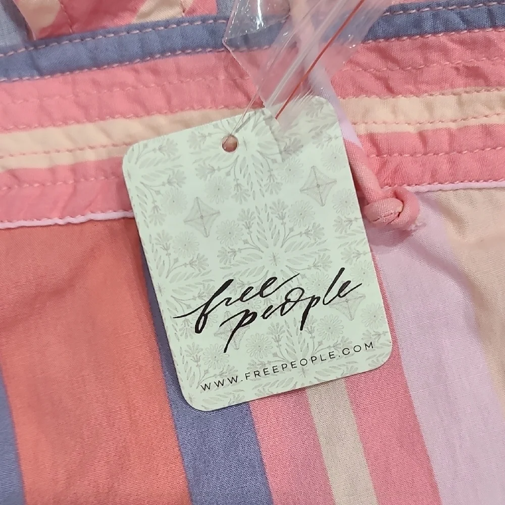 Free People 100% Cotton Striped Pink and Blue Women Dress
